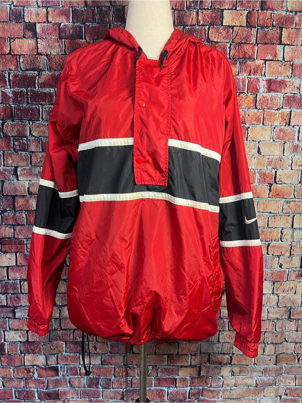 Vintage Nike Red Black White Pullover Windbreaker Anorak Jacket Large